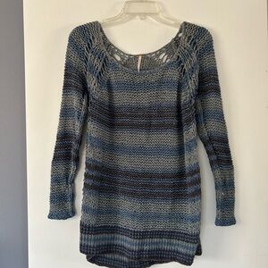Free People Desert Moon open-knit striped pullover sweater in shades of blue